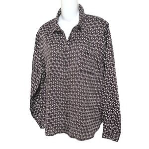 Garnet Hill Brown Diamond Print  Button Down Shirt 100%Linen European Flax‎  14
